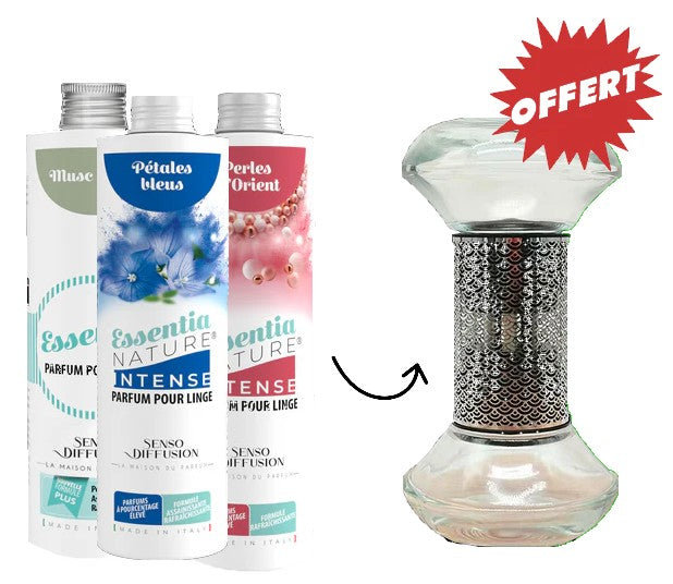OFFRE DE PRINTEMPS : 3 parfums pour linge achetés, on vous offre<p><u> le diffuseur Sablier ! (d'une valeur de 60€)</p></u>